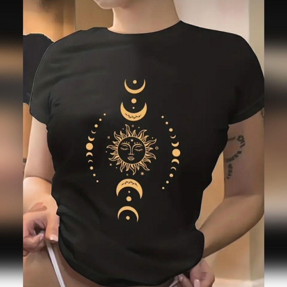 Plus Size Cotton Sun & Moon Print Round Neck T-Shirt Sz 3X - Picture 3 of 5